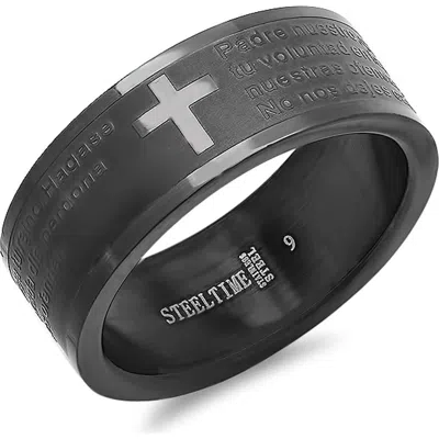 Steeltime Padre Nuestro Cross Ring In Black
