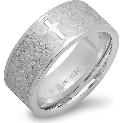 Steeltime Padre Nuestro Stainless Steel Band Ring In Metallic