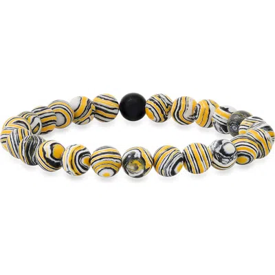 Steeltime Patterned Bead Stretch Bracelet In Yellow/ Black Multi