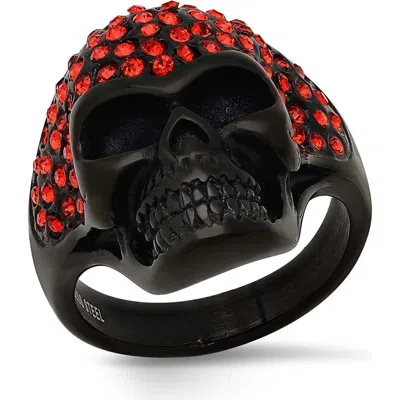 Steeltime Pavé Skull Ring In Black