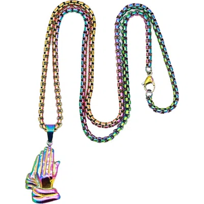Steeltime Praying Hands Pendant Box Chain Necklace In Multi