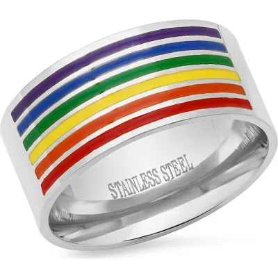 Steeltime Rainbow Enamel Stainless Steel Band Ring In Multi