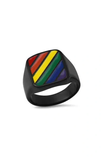 Steeltime Rainbow Stripe Signet Ring In Multi