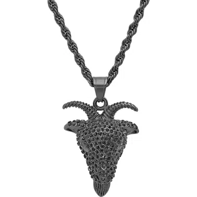 Steeltime Ram Pendant Rope Chain Necklace In Black