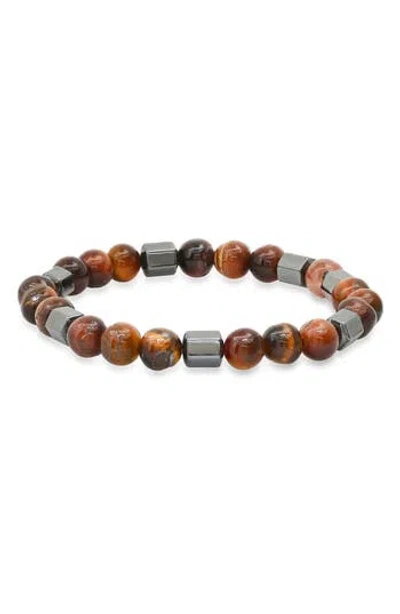 Steeltime Red Tiger's Eye And Hematite Stretch Bracelet In Multi