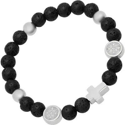 Steeltime Religious Beaded Bracelet In Black