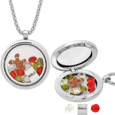 Steeltime Round Locket Pendant Necklace In Silver