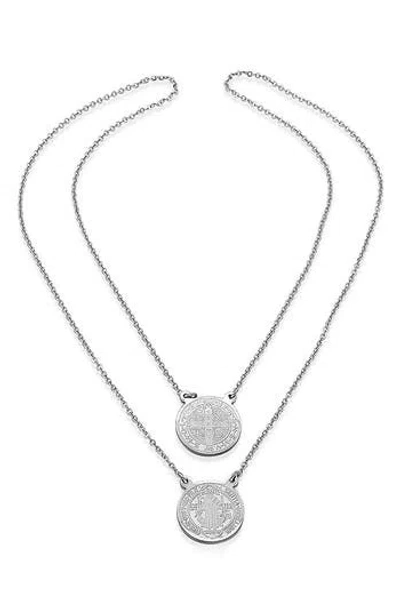 Steeltime Saint Medallion Pendant Long Necklace In Yellow
