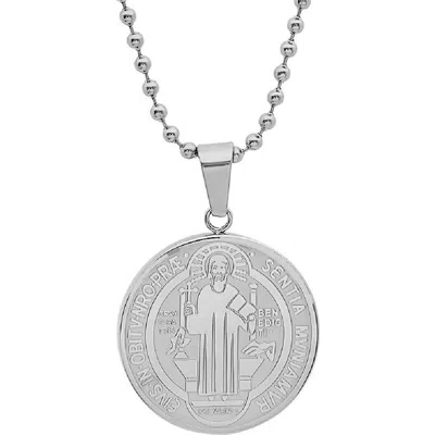 Steeltime Saint Medallion Pendant Necklace In Silver