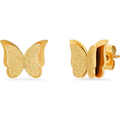 Steeltime Sand Dust Layered Butterfly Stud Earrings In Gold