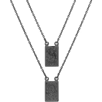 Steeltime Scapulary Double Pendant Necklace In Black