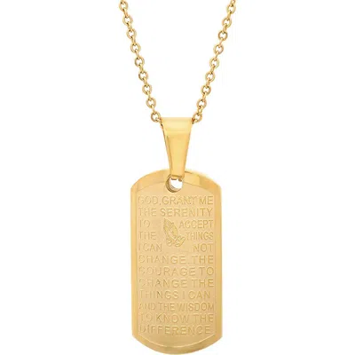 Steeltime Serenity Prayer Dog Tog Pendant Necklace In Gold