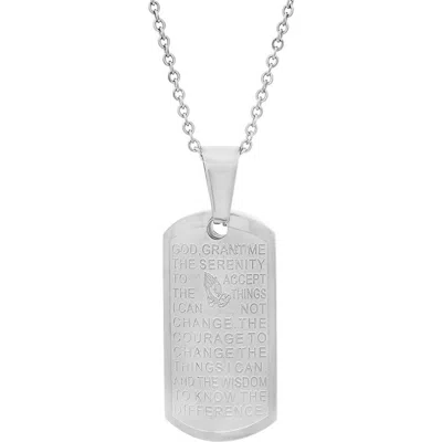 Steeltime Serenity Prayer Dog Tog Pendant Necklace In Silver