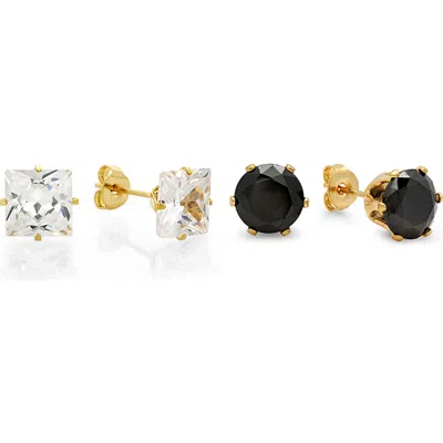 Steeltime Set Of 2 18k Gold Plated Cubic Zirconia Stud Earrings In Multi