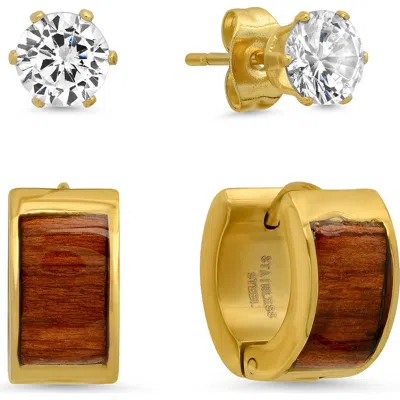 Steeltime Set Of 2 Assorted Earrings In Gold