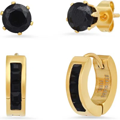 Steeltime Set Of 2 Assorted Simulated Diamond Earrings Set In Gold