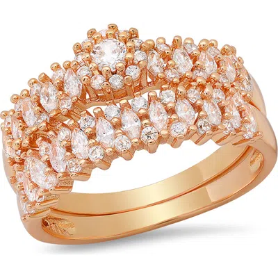 Steeltime Set Of 2 Assorted Simulated Diamond Rings In Gold
