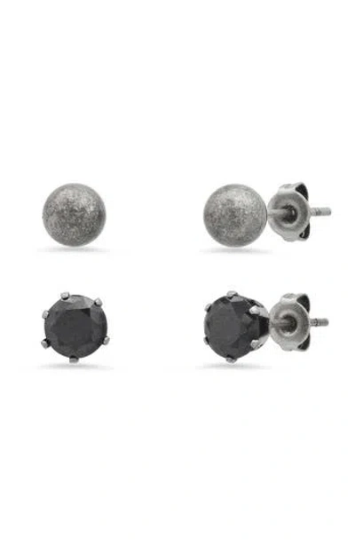 Steeltime Set Of 2 Assorted Stud Earrings In Gray
