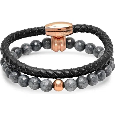 Steeltime Set Of 2 Bead & Braided Bracelets In Gray