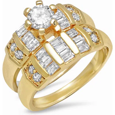 Steeltime Set Of 2 Cubic Zirconia Statement Rings In Gold