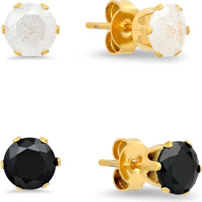 Steeltime Set Of 2 Cubic Zirconia Stud Earrings In Gold