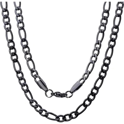 Steeltime Set Of 2 Figaro Chain Necklaces In Black