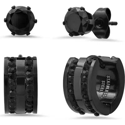 Steeltime Set Of 2 Ion Plated Earrings In Black