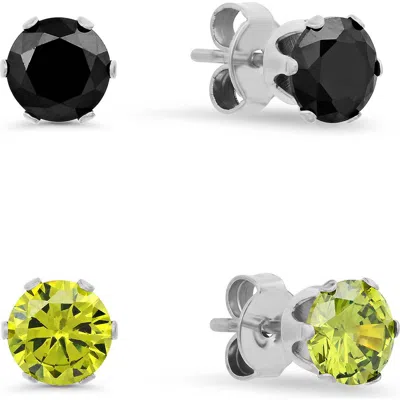 Steeltime Set Of 2 Round Stud Earrings In Black