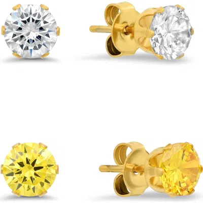 Steeltime Set Of 2 Round Stud Earrings In Gold