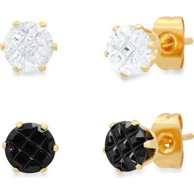 Steeltime Set Of 2 Simulated Diamond Stud Earrings In Gold