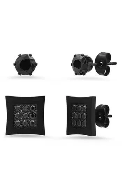 Steeltime Set Of 2 Stud Earrings In Black