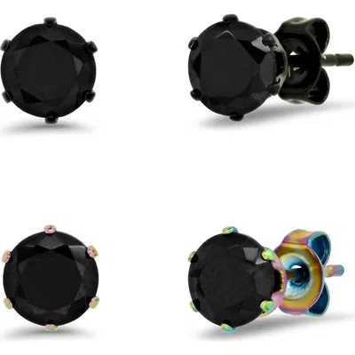 Steeltime Set Of 2 Stud Earrings In Black