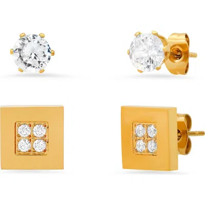 Steeltime Set Of 2 Stud Earrings In Gold