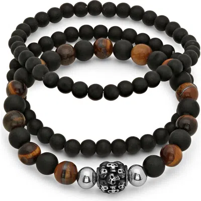 Steeltime Set Of 3 Beaded Bracelets In Black