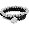 Steeltime Set Of 3 Beaded Stretch Bracelets In Black
