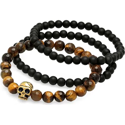 Steeltime Set Of 3 Stretch Bracelets In Brown