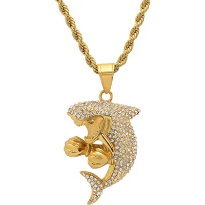 Steeltime Shark Pendant Rope Chain Necklace In Gold
