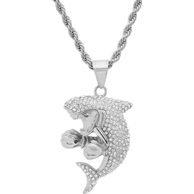Steeltime Shark Pendant Rope Chain Necklace In Silver