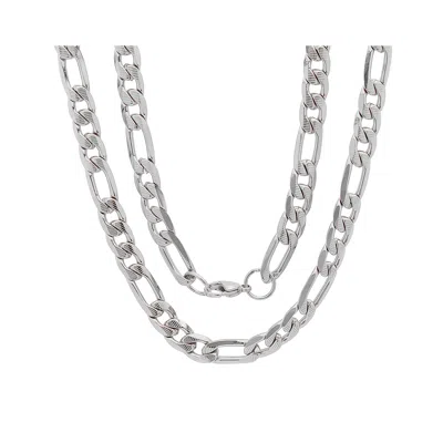 Steeltime Silver Men's Stainless Steel Accented Figaro Necklace Chain
