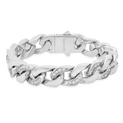 Steeltime Silver Mens Stainless Steel 13mm Miami Cuban Link Cz Iced Out Bracelet With  Monaco Clasp 8 Inch In Green