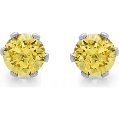 Steeltime Simulated Canary Yellow Diamond Stud Earrings In Silver