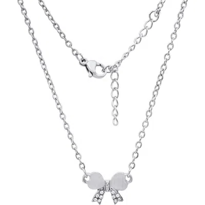Steeltime Simulated Crystal Bow Pendant Necklace In Silver