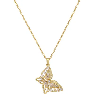 Steeltime Simulated Diamond Butterfly Pendant Necklace In Gold