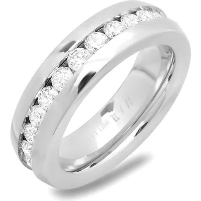 Steeltime Simulated Diamond Channel Band Ring In Neutral