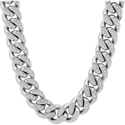 Steeltime Simulated Diamond Cuban Chain Necklace In Silver
