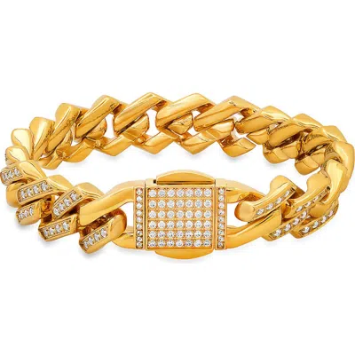 Steeltime Simulated Diamond Curb Chain Bracelet In Gold