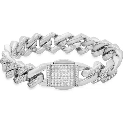 Steeltime Simulated Diamond Curb Chain Bracelet In Silver