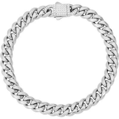 Steeltime Simulated Diamond Curb Link Bracelet In Silver