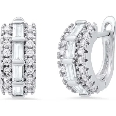 Steeltime Simulated Diamond Hoop Earrings In Silver