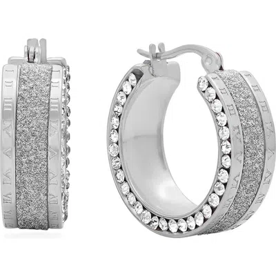 Steeltime Simulated Diamond Hoop Earrings In Silver